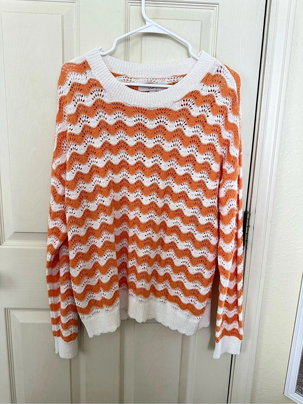 LOFT Orange & White Crewneck Sweater